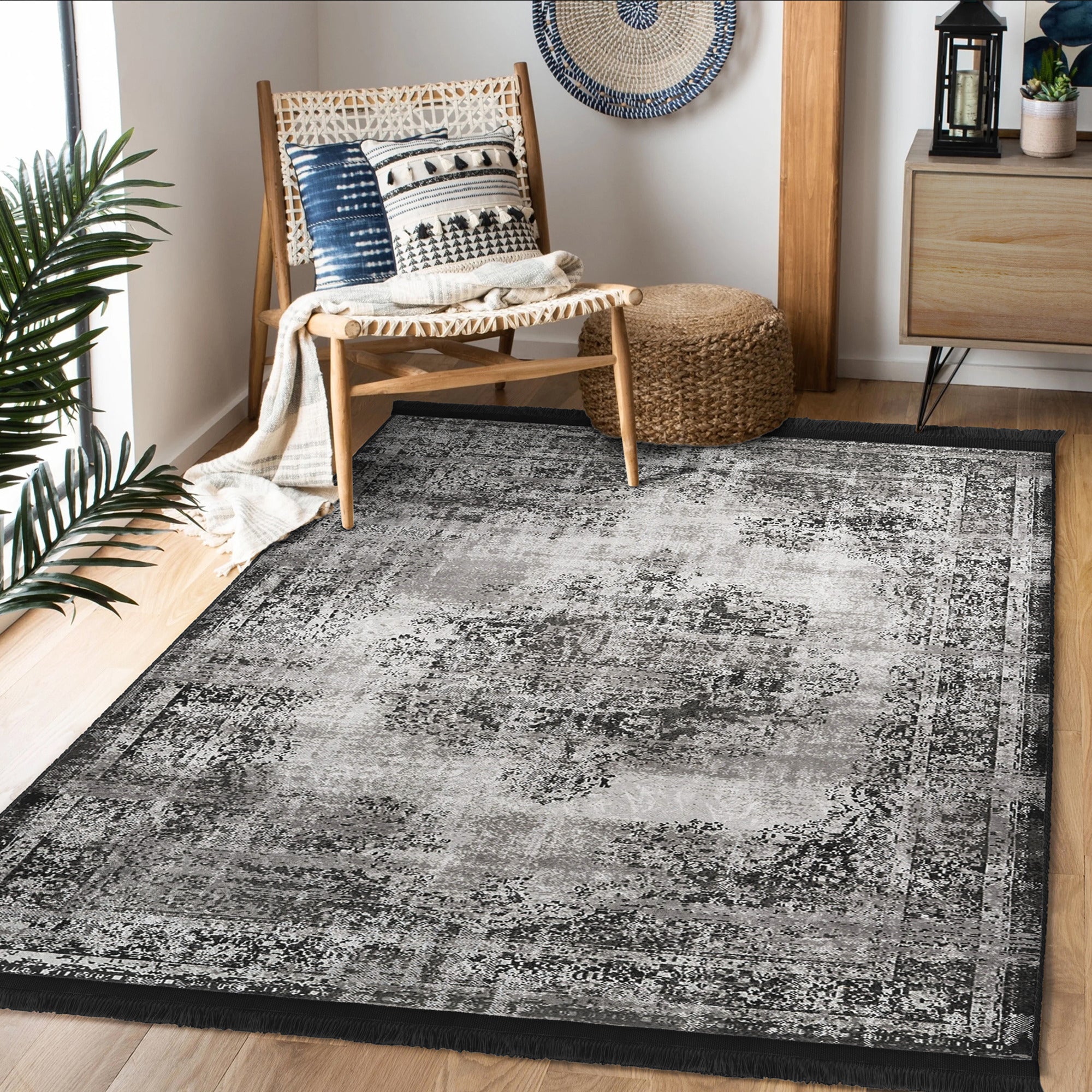 Homeezone Living Room Washable Area Rug featuring stylish fringes and a soft cotton-polyester blend, perfect for enhancing living spaces.