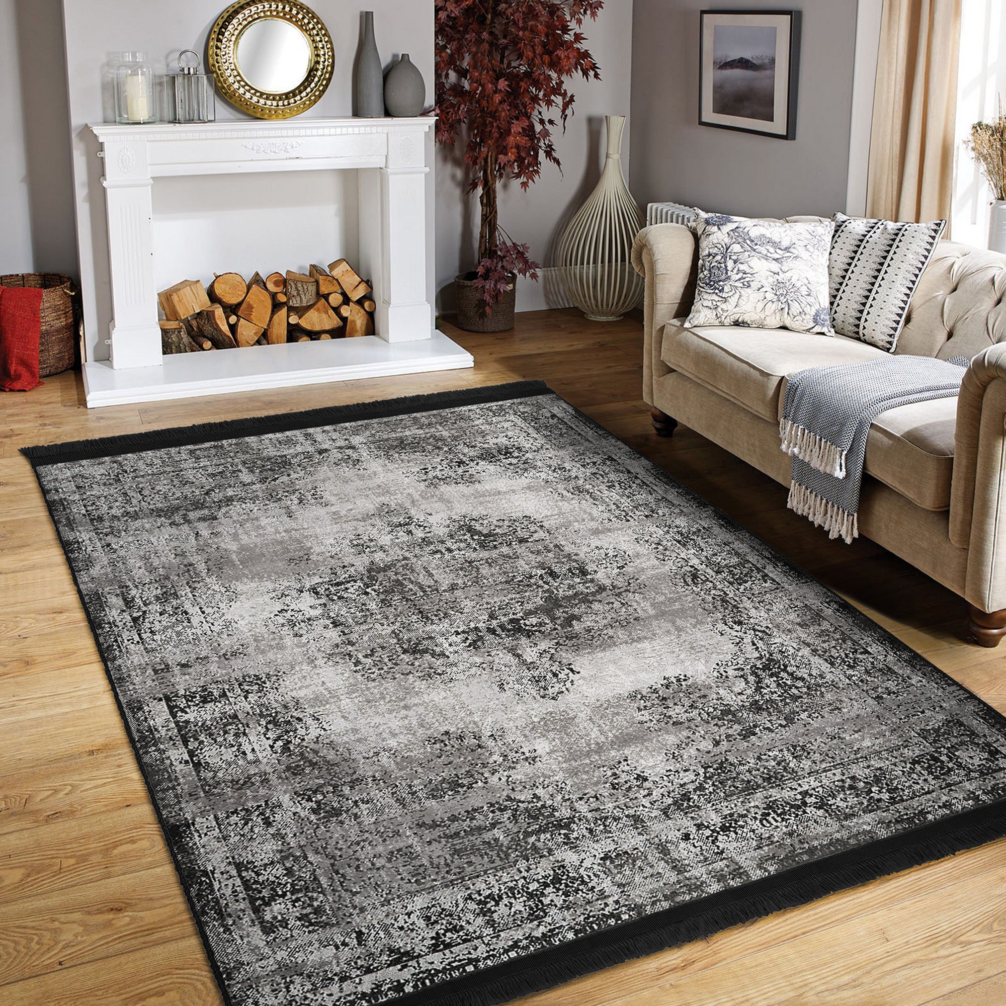 Homeezone Living Room Washable Area Rug featuring stylish fringes and a soft cotton-polyester blend, perfect for enhancing living spaces.