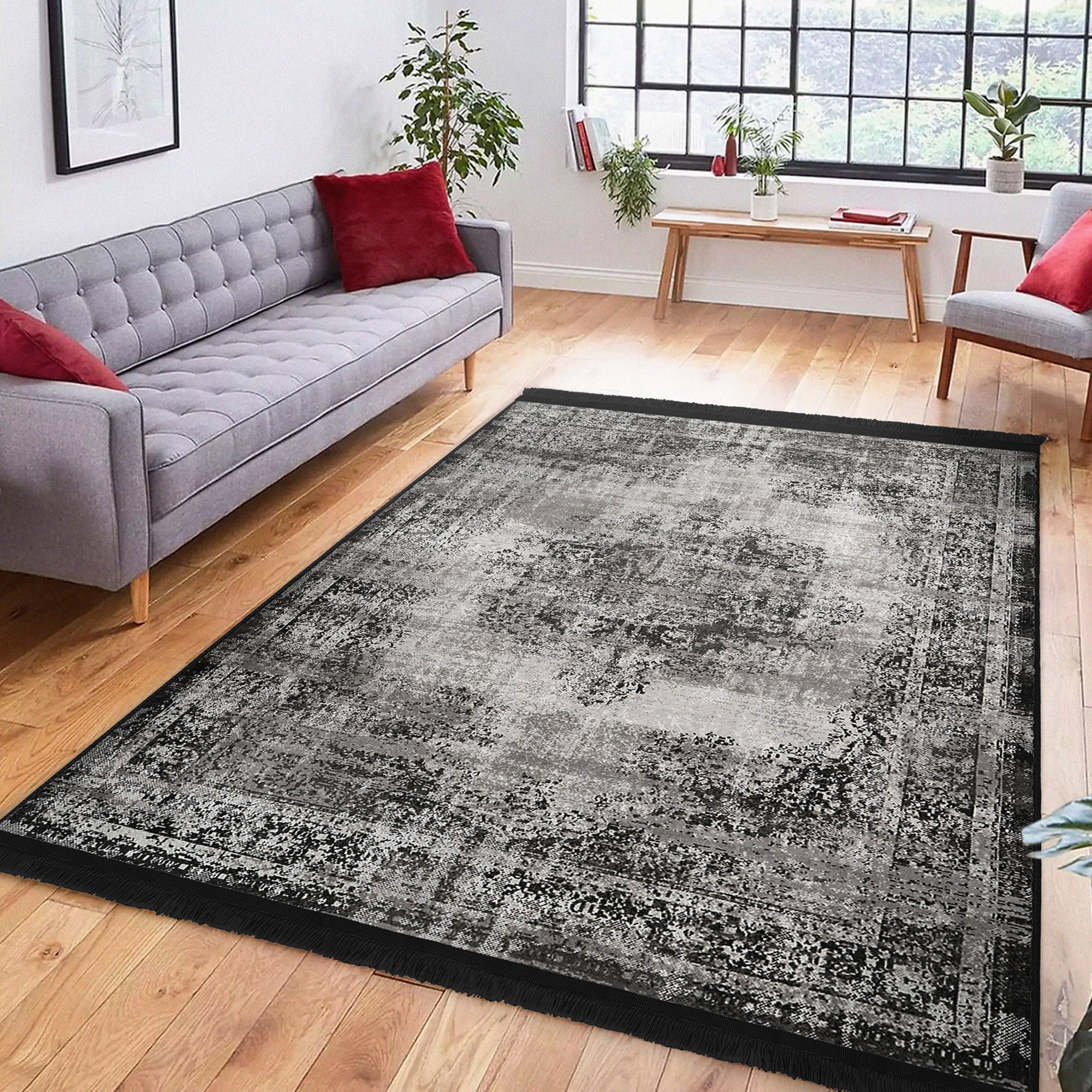 Homeezone Living Room Washable Area Rug featuring stylish fringes and a soft cotton-polyester blend, perfect for enhancing living spaces.