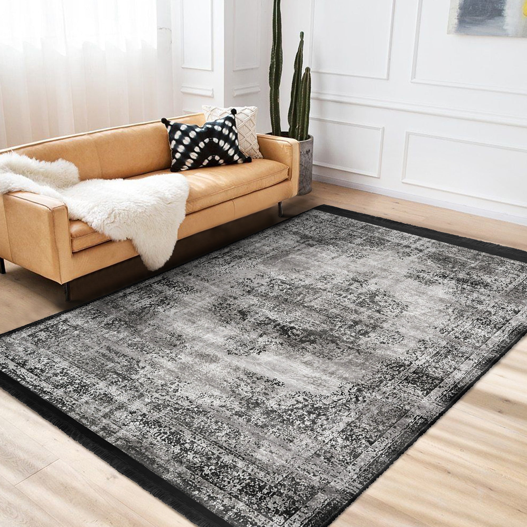 Homeezone Living Room Washable Area Rug featuring stylish fringes and a soft cotton-polyester blend, perfect for enhancing living spaces.