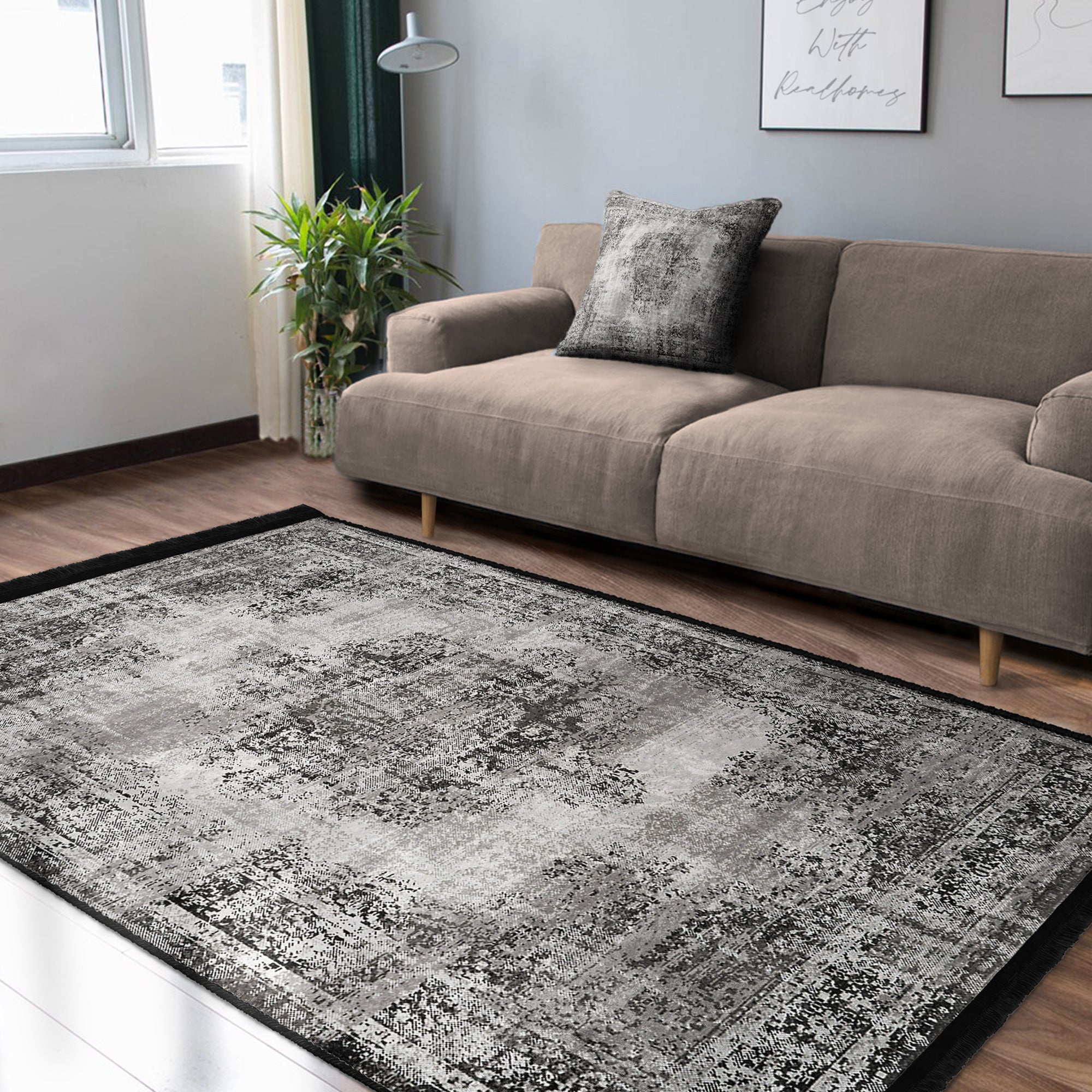 Homeezone Living Room Washable Area Rug featuring stylish fringes and a soft cotton-polyester blend, perfect for enhancing living spaces.
