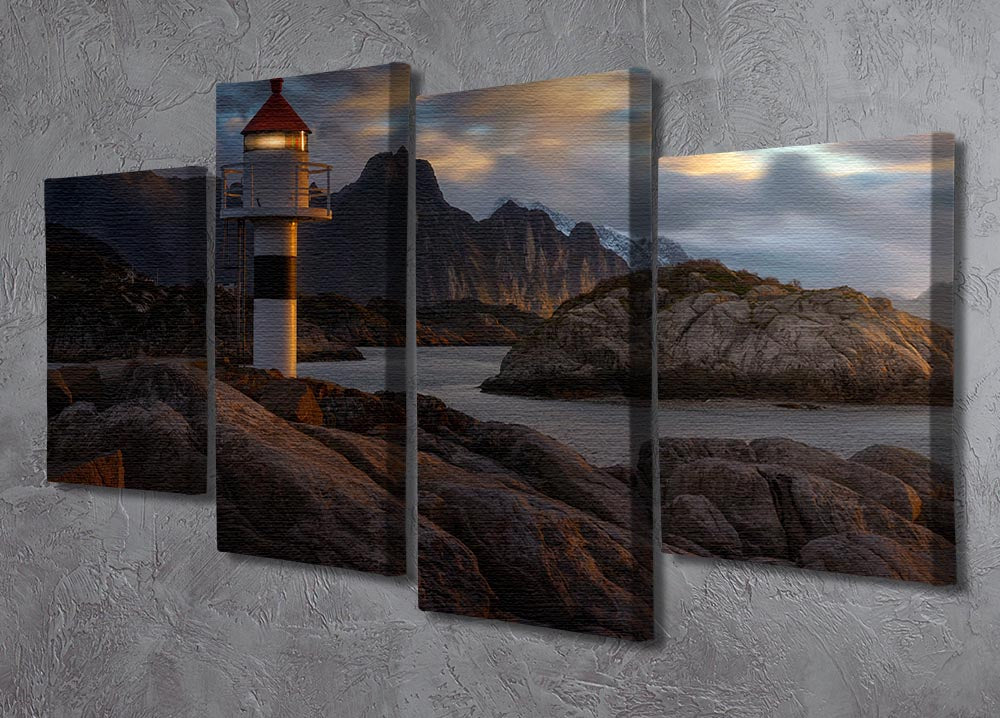Lofoten Reflections 4 Split Panel Canvas showcasing serene landscapes divided into four equal sections.