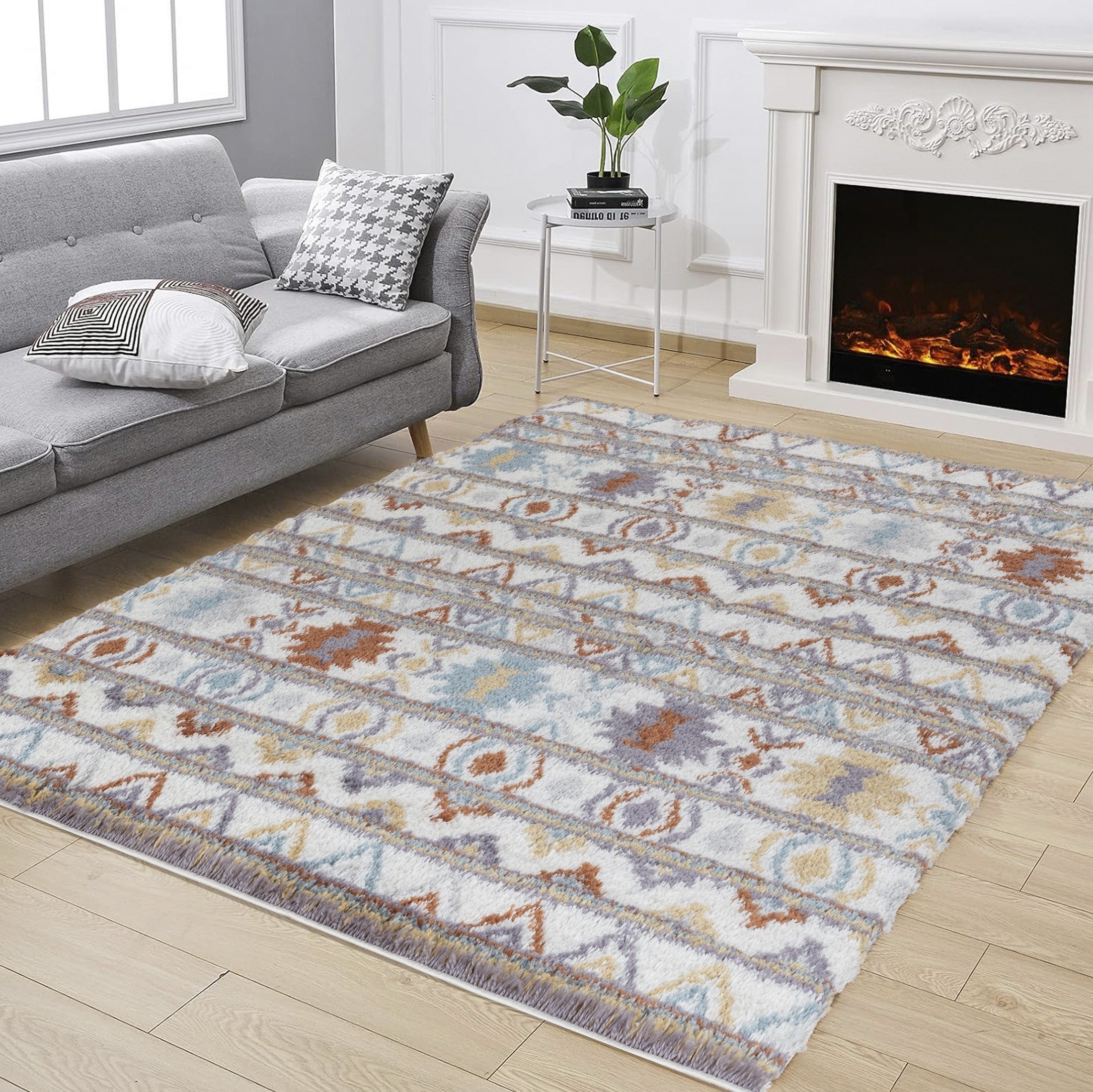 Loft Shag Multi 5 ft. 3 in. x 7 ft. shaggy area rug in ivory color, showcasing a plush texture and elegant design.