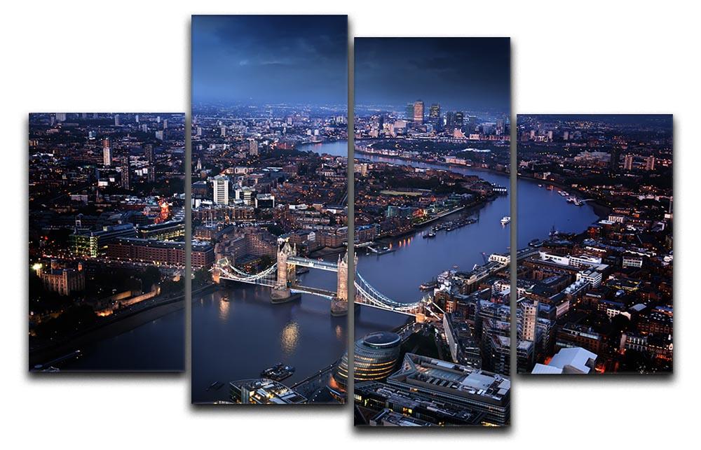 Aerial view of London featuring Tower Bridge, displayed as a 4-split canvas artwork.