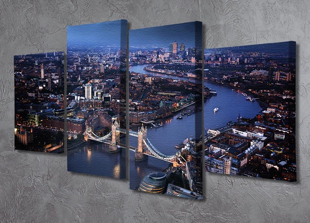 Aerial view of London featuring Tower Bridge, displayed as a 4-split canvas artwork.