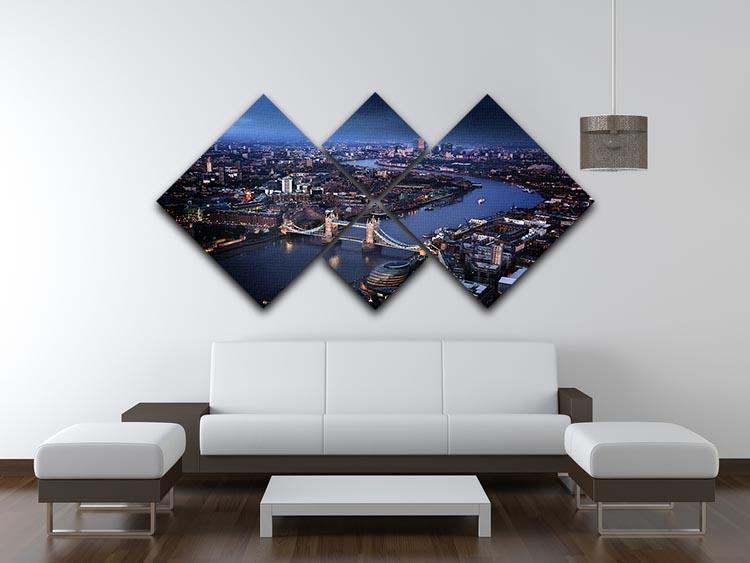 Aerial view of London featuring Tower Bridge, displayed as a 4-square multi-panel canvas artwork.