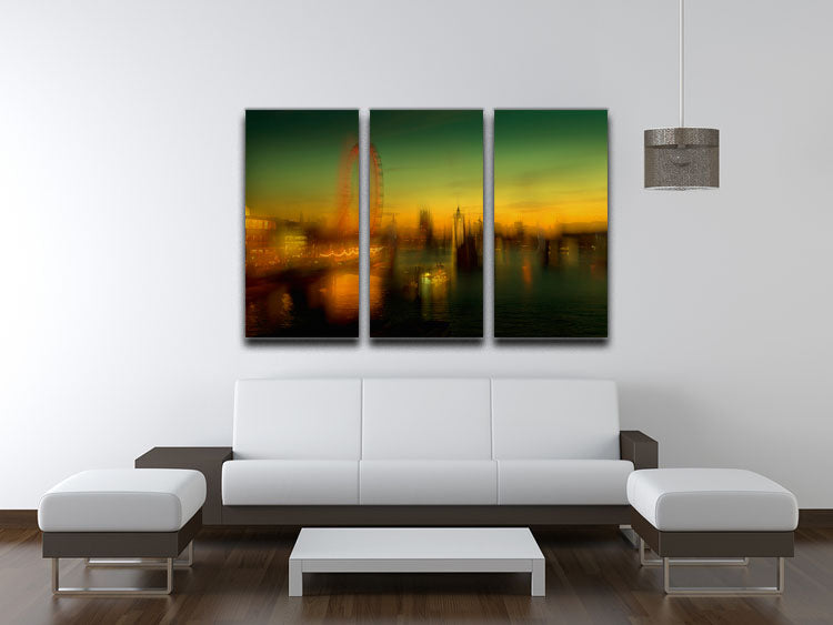 A beautiful 3-panel canvas print depicting London at dusk, showcasing vibrant colors and intricate details.