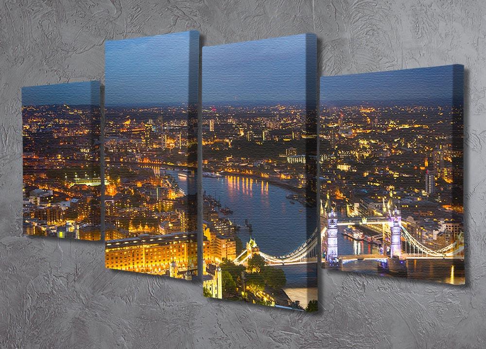 A beautiful 4 split panel canvas artwork depicting London at sunset, showcasing the skyline in warm hues.