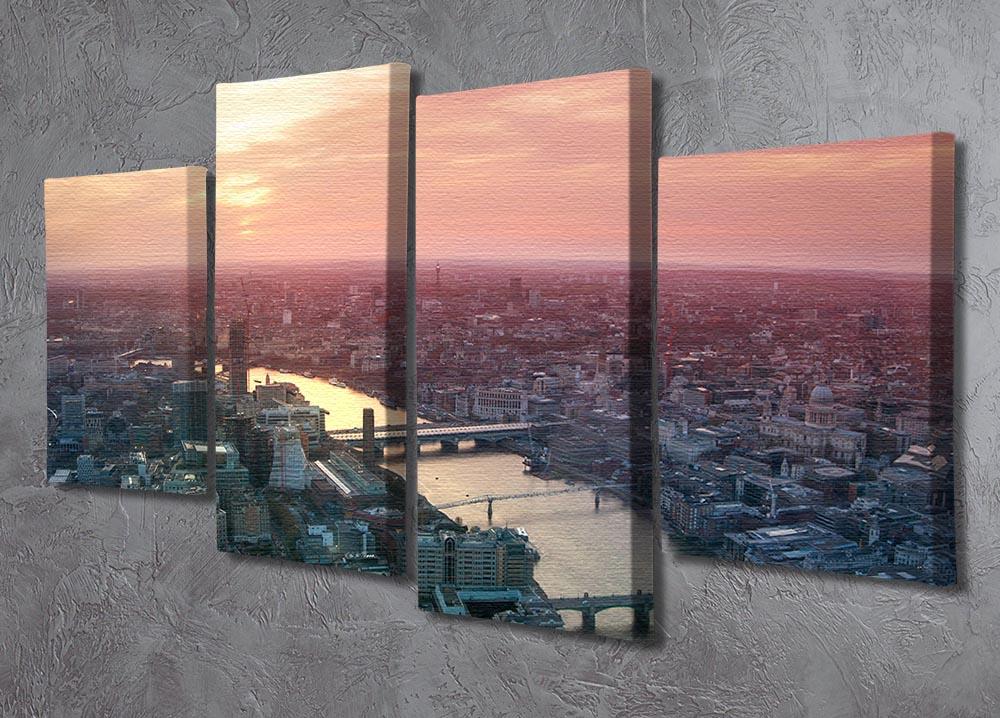 A 4-panel canvas artwork depicting the London business and financial area skyline, showcasing modern skyscrapers and historic buildings.