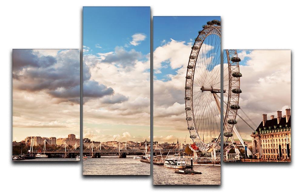A 4-split canvas artwork featuring the London Eye on the River Thames, showcasing vibrant colors and dynamic design.