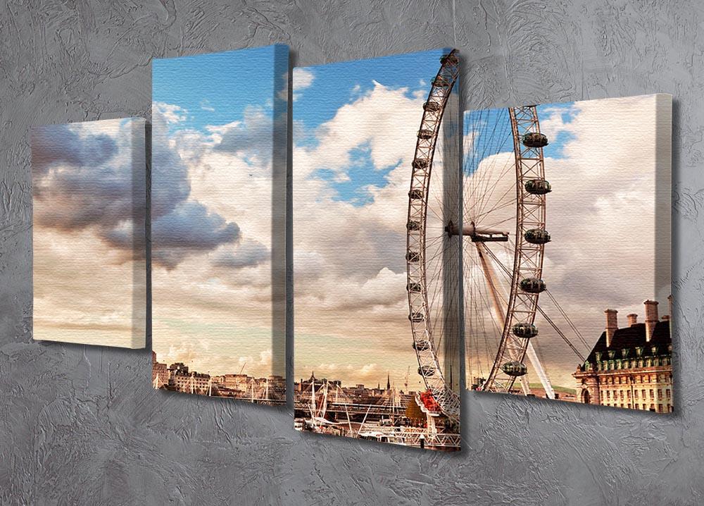A 4-split canvas artwork featuring the London Eye on the River Thames, showcasing vibrant colors and dynamic design.