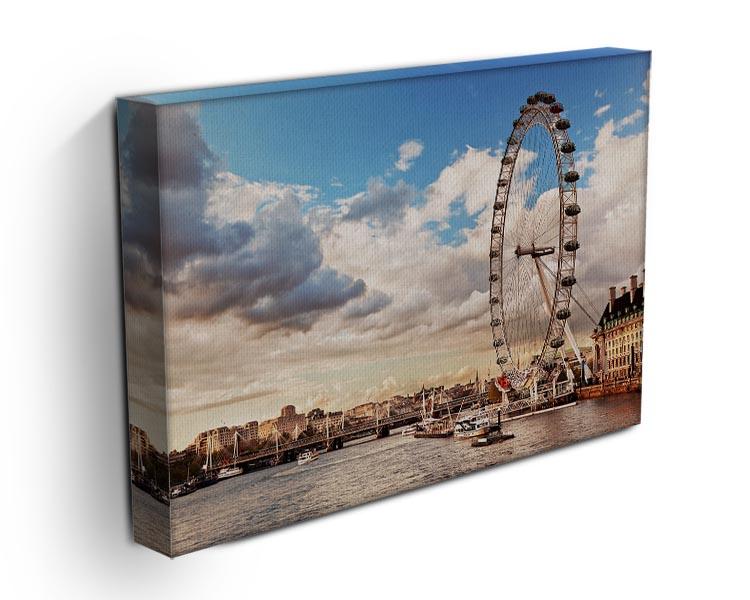 A beautiful canvas print of the London Eye on the River Thames, showcasing vibrant colors and intricate details.