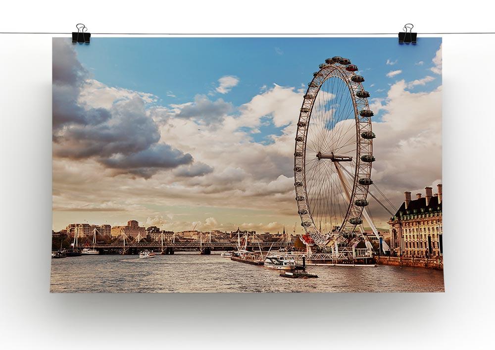 A beautiful canvas print of the London Eye on the River Thames, showcasing vibrant colors and intricate details.