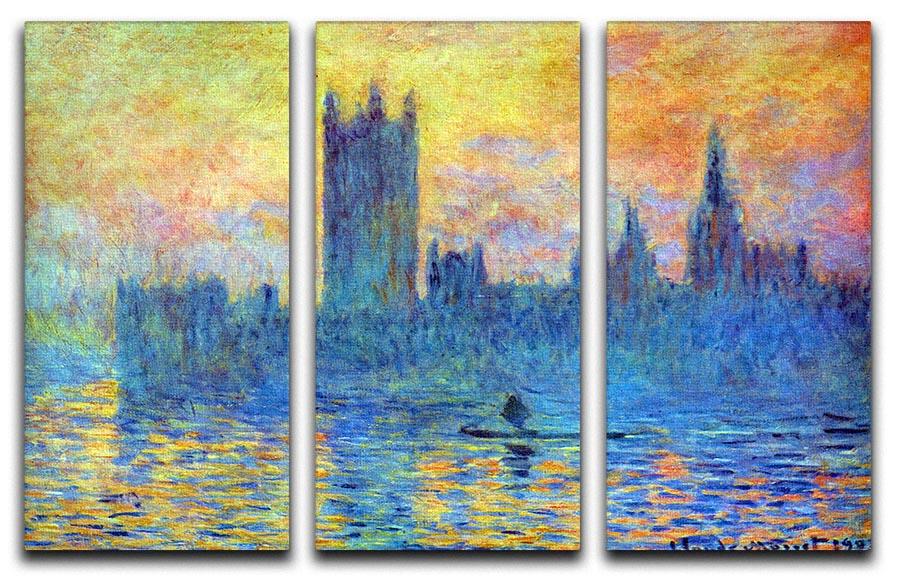 Three-panel canvas print of Monet's London Parliament in Winter, showcasing a beautiful winter scene with soft colors and intricate details.