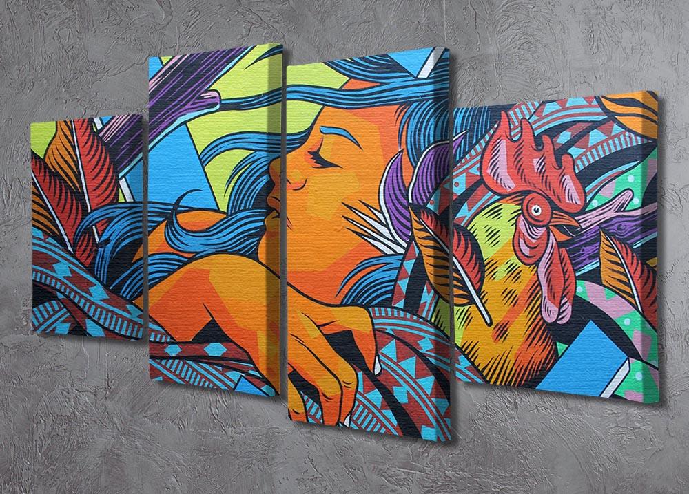 A vibrant 4-split canvas artwork featuring London street art, showcasing colorful urban designs across four panels.