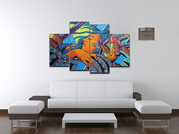 A vibrant 4-split canvas artwork featuring London street art, showcasing colorful urban designs across four panels.