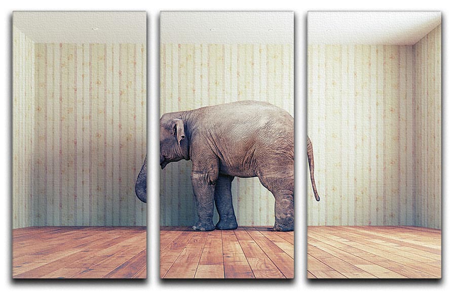 A stunning 3-panel canvas print featuring a lone elephant, showcasing intricate details and vibrant colors, perfect for home decor.