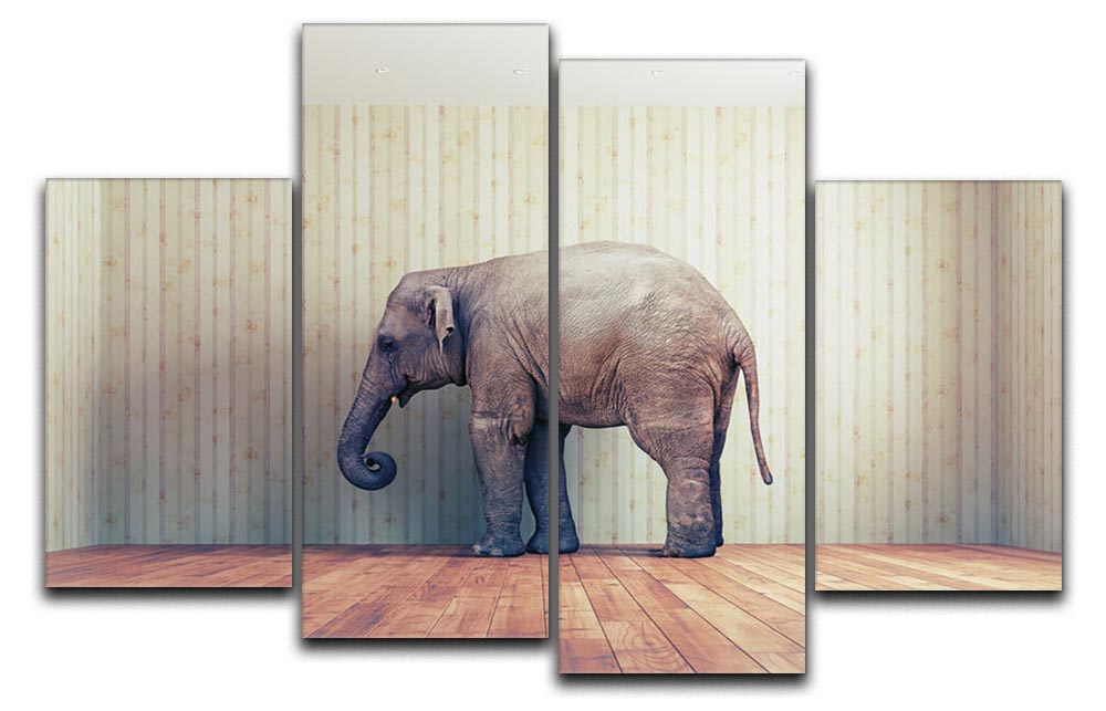 A stunning 4-split canvas artwork featuring a lone elephant, divided into four panels that create a cohesive and dynamic visual effect.