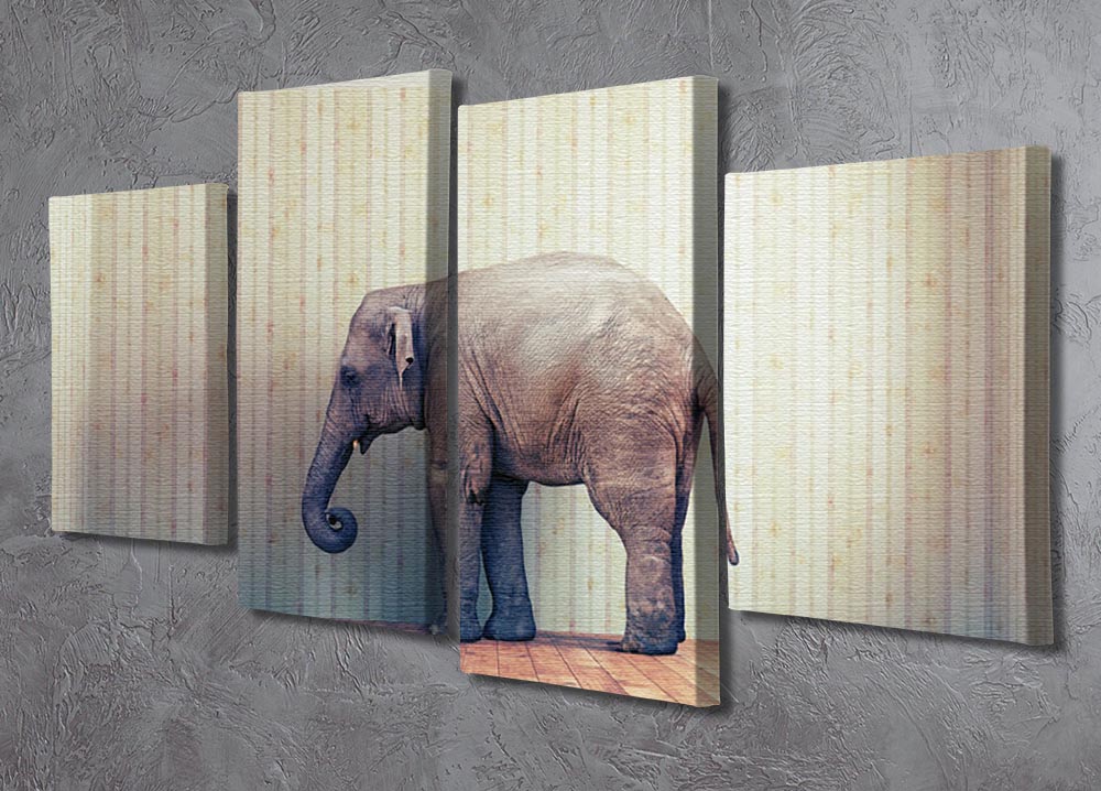 A stunning 4-split canvas artwork featuring a lone elephant, divided into four panels that create a cohesive and dynamic visual effect.