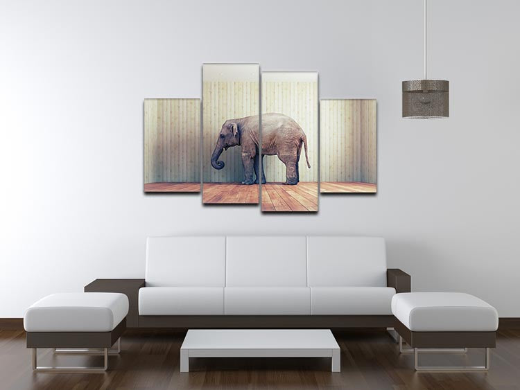 A stunning 4-split canvas artwork featuring a lone elephant, divided into four panels that create a cohesive and dynamic visual effect.