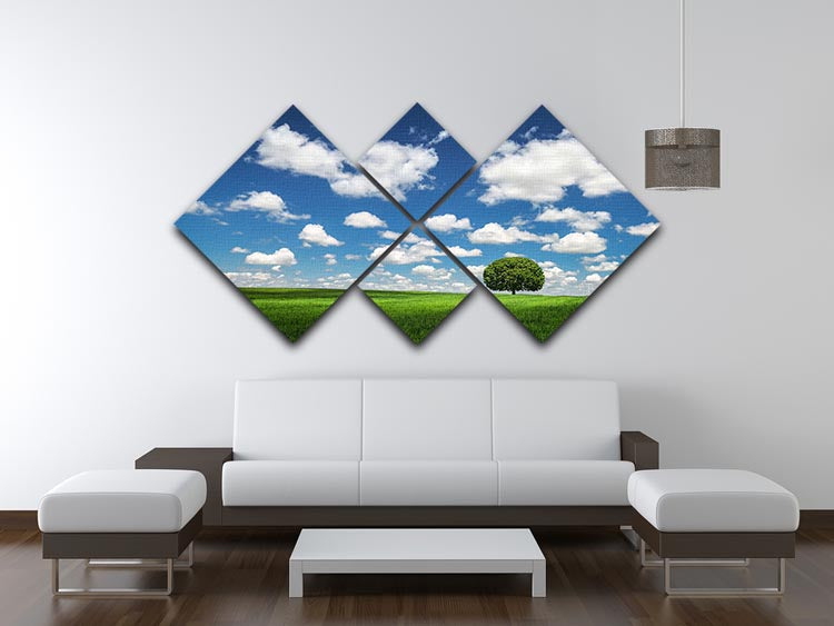Lonely Tree 4 Square Multi Panel Canvas artwork featuring a serene tree design divided into four equal panels.