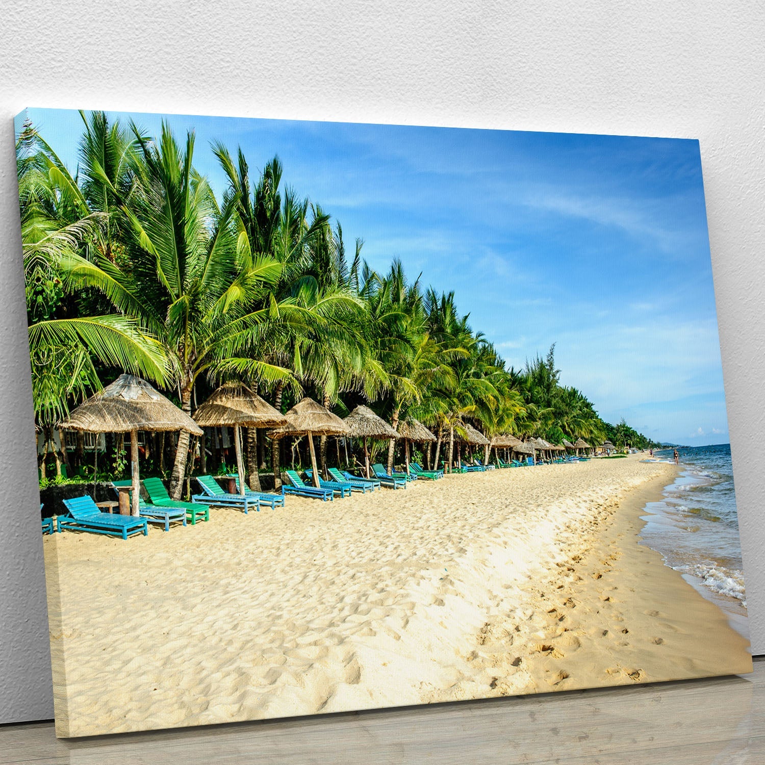 A vibrant canvas print of Long Beach Phu Quoc, showcasing serene beach scenery with clear blue waters and lush greenery.
