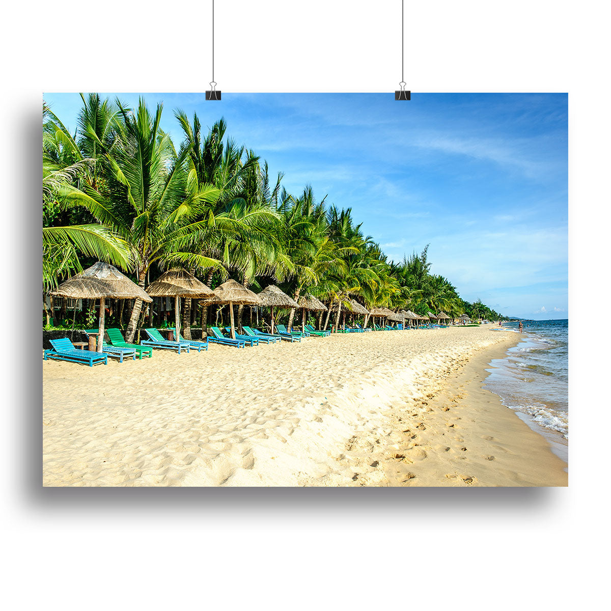 A vibrant canvas print of Long Beach Phu Quoc, showcasing serene beach scenery with clear blue waters and lush greenery.