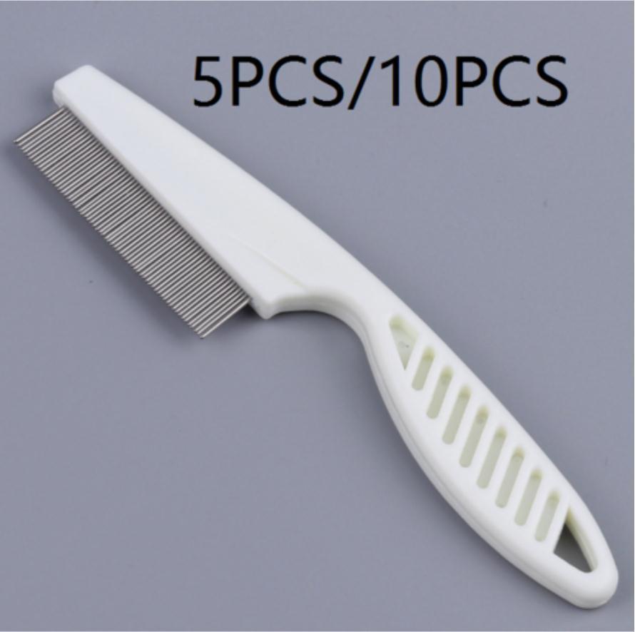 Long Stainless Pet Flea Comb Brush with a comfortable grip, designed for effective grooming of dogs and cats.
