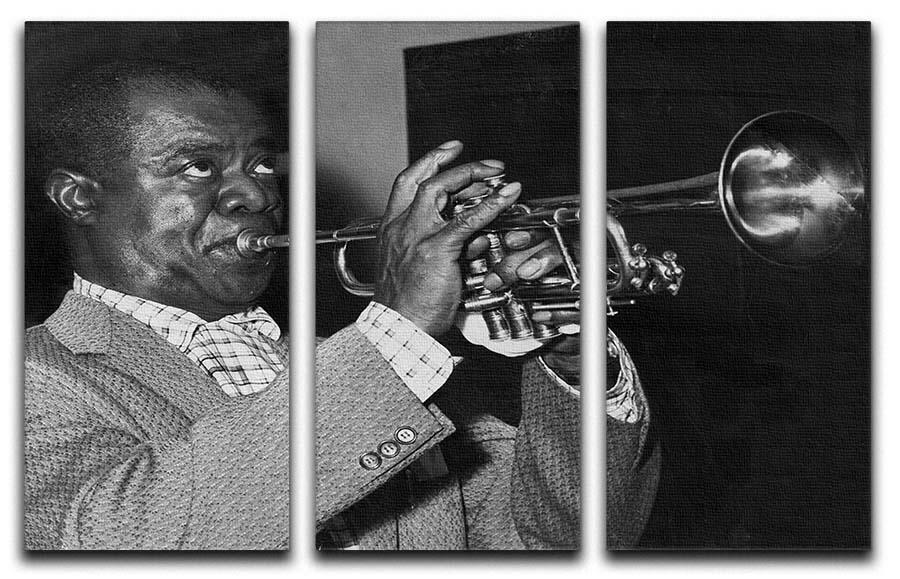 A stunning 3-panel canvas print featuring Louis Armstrong, showcasing vibrant colors and intricate details, perfect for home decor.