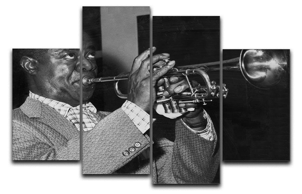 A vibrant 4-split canvas artwork featuring Louis Armstrong, showcasing his iconic presence in jazz music.