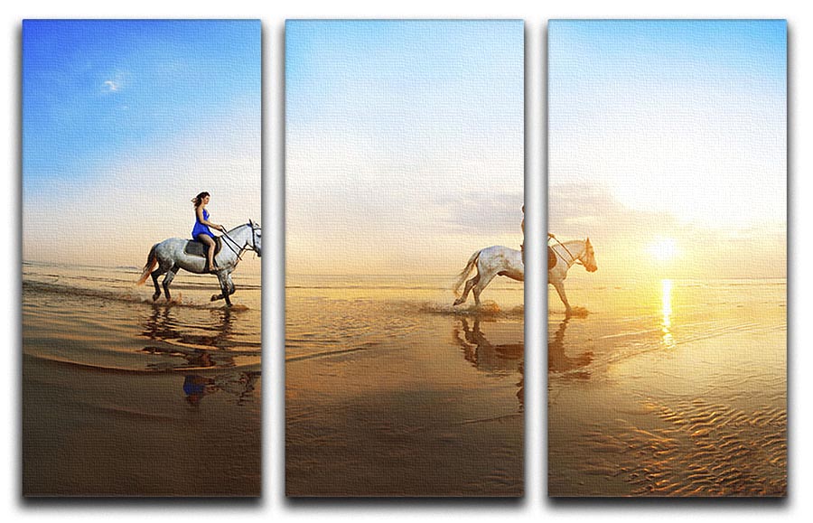 A beautiful 3-panel canvas featuring a family and horse in a sunny background, perfect for home decor.