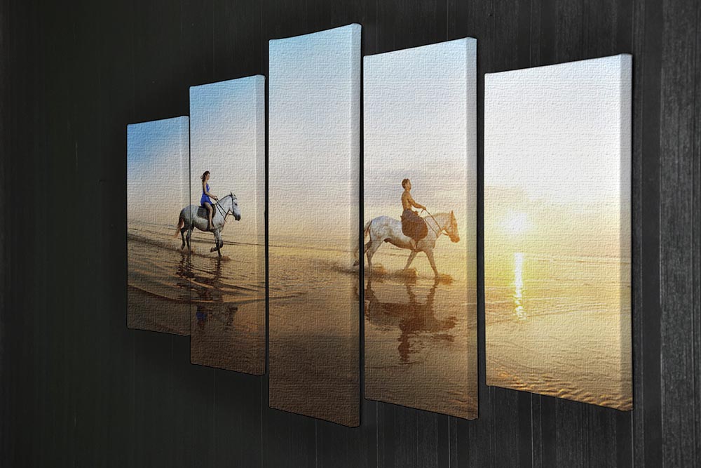 A beautiful 5-split panel canvas artwork depicting a family with a horse in a sunny landscape, showcasing warmth and love.