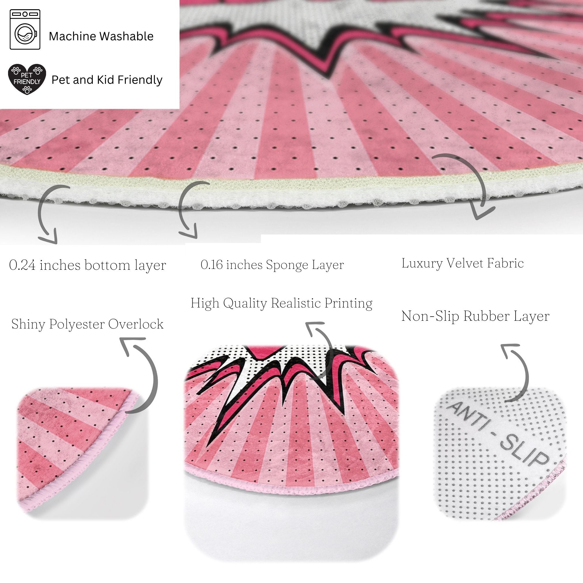 Love Pattern Pink Rug featuring a stylish design in soft velvet fabric, perfect for home decor.