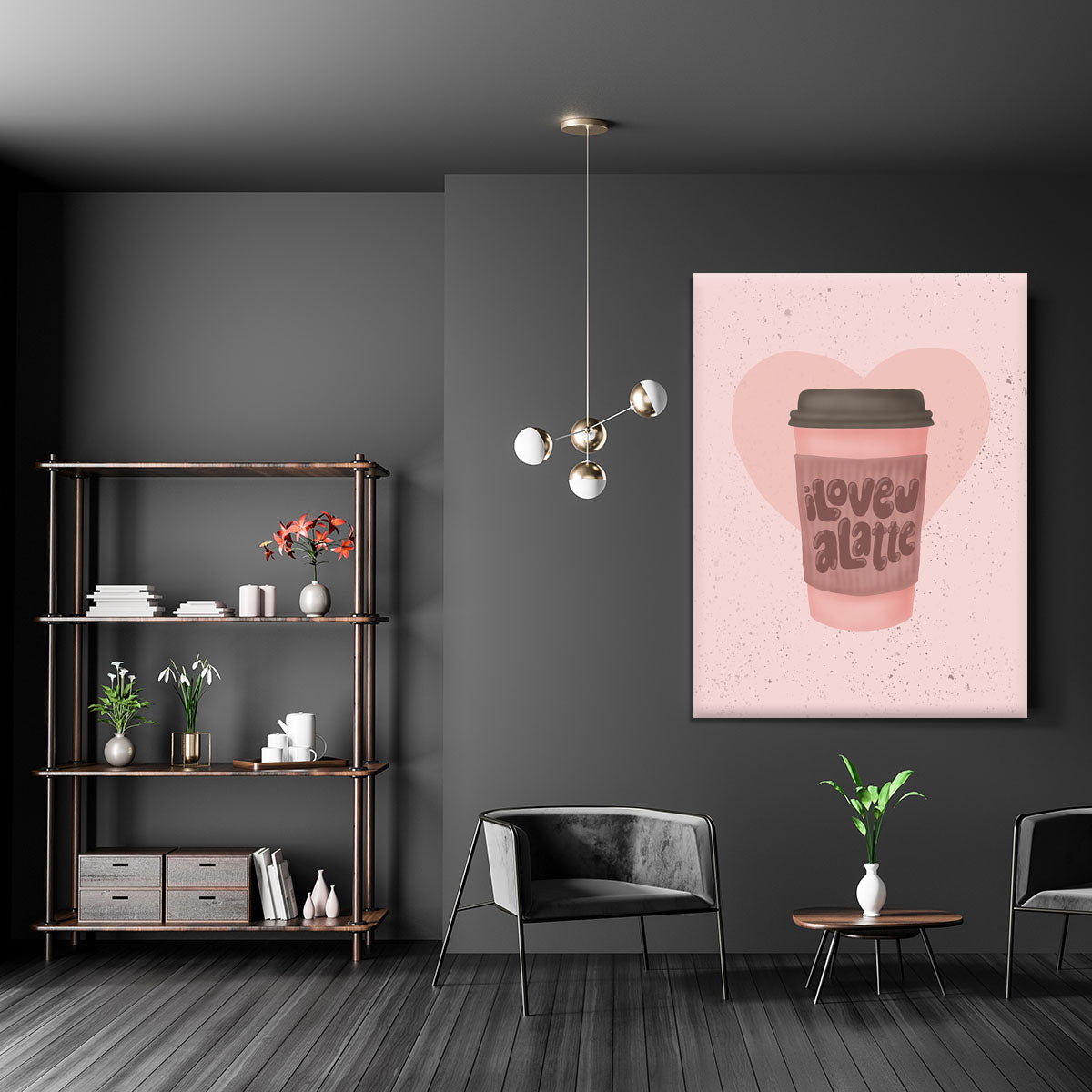 Love you a Latte canvas print featuring a stylish coffee-themed design, perfect for home or office decor.