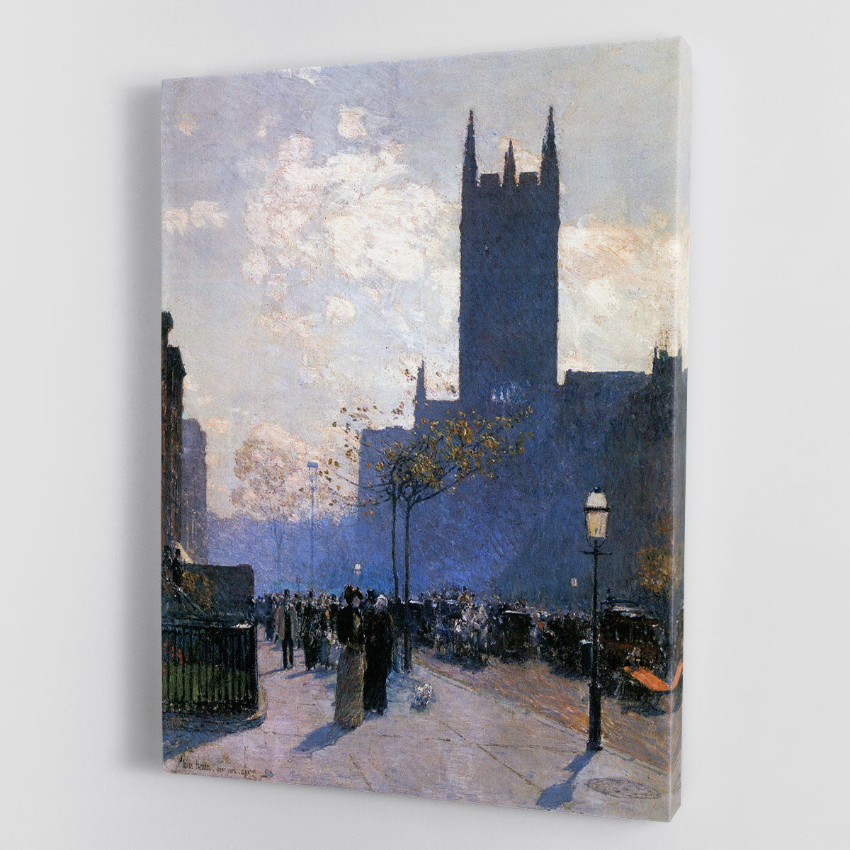 Lower Fifth Avenue by Hassam canvas print showcasing vibrant urban scenery with rich colors and intricate details.
