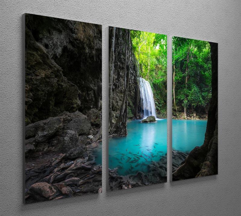 A beautiful 3-panel canvas print depicting the turquoise waters of Erawan Falls, showcasing cascading waterfalls and lush greenery.