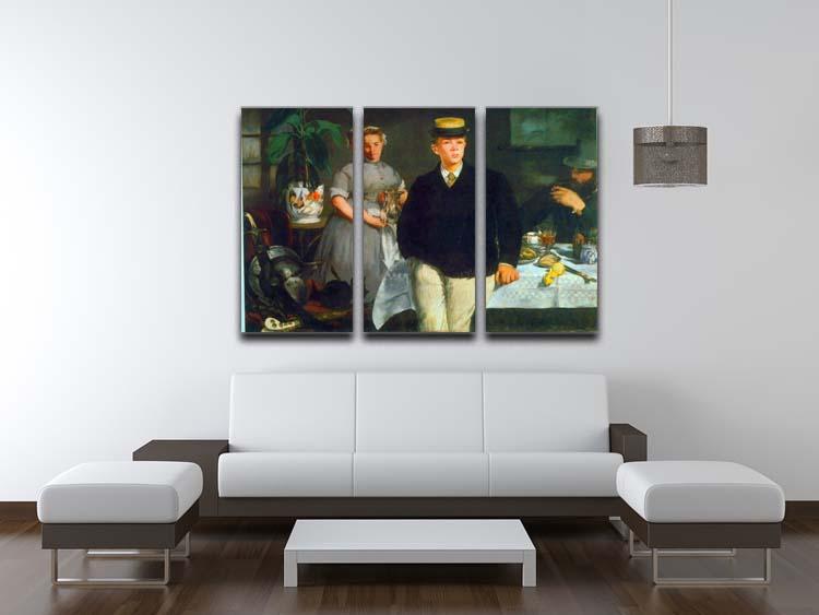 Luncheon by Manet 3 Split Panel Canvas Print showcasing elegant artwork in three panels.