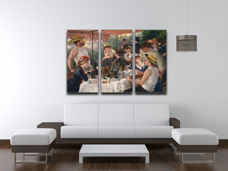 Three-panel canvas print of Renoir's Luncheon of the Boating Party, showcasing vibrant colors and intricate details.