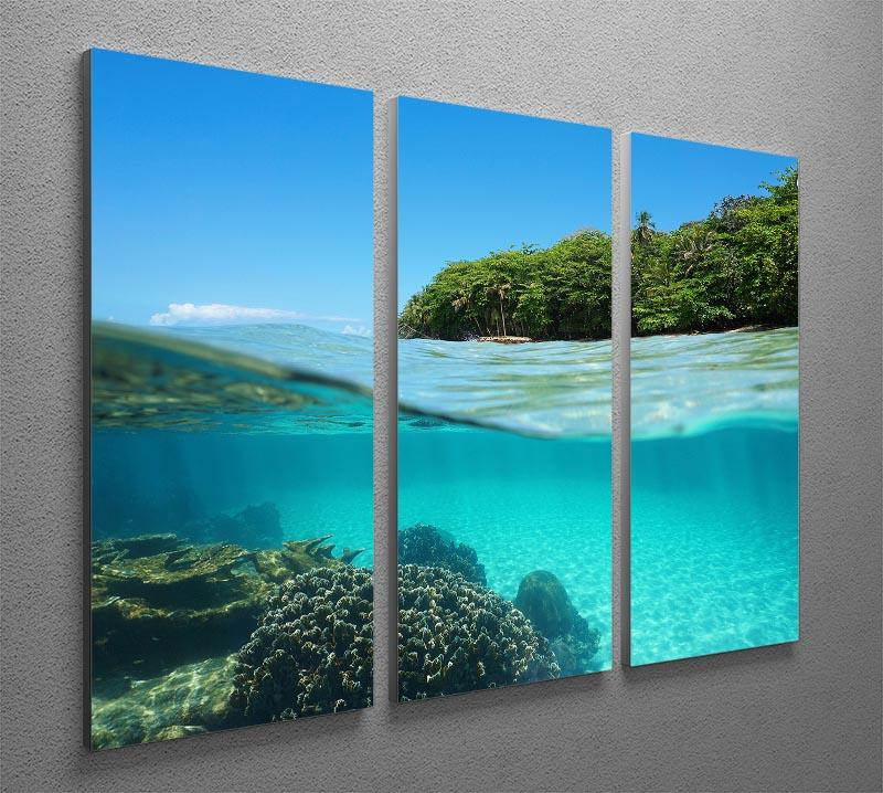 A beautiful 3-panel canvas print depicting a lush tropical shore above the waterline, showcasing vibrant colors and intricate details.
