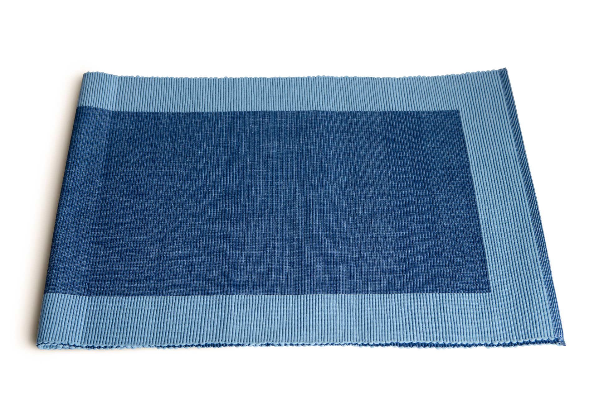 Luxury blue table runner made from 100% organic cotton, showcasing a premium weave and handmade craftsmanship.