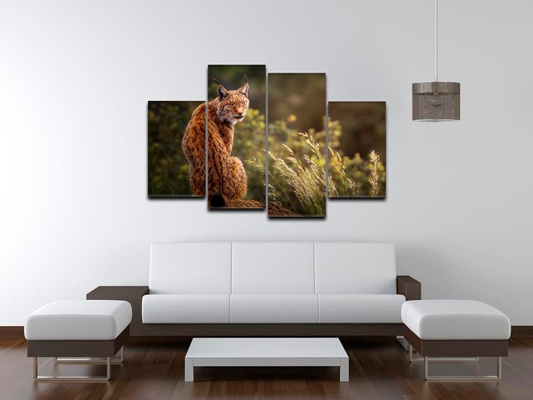 Lynx Fine Art 4 Split Panel Canvas showcasing a vibrant, multi-dimensional artwork divided into four equal sections, elegantly displayed on a wall.