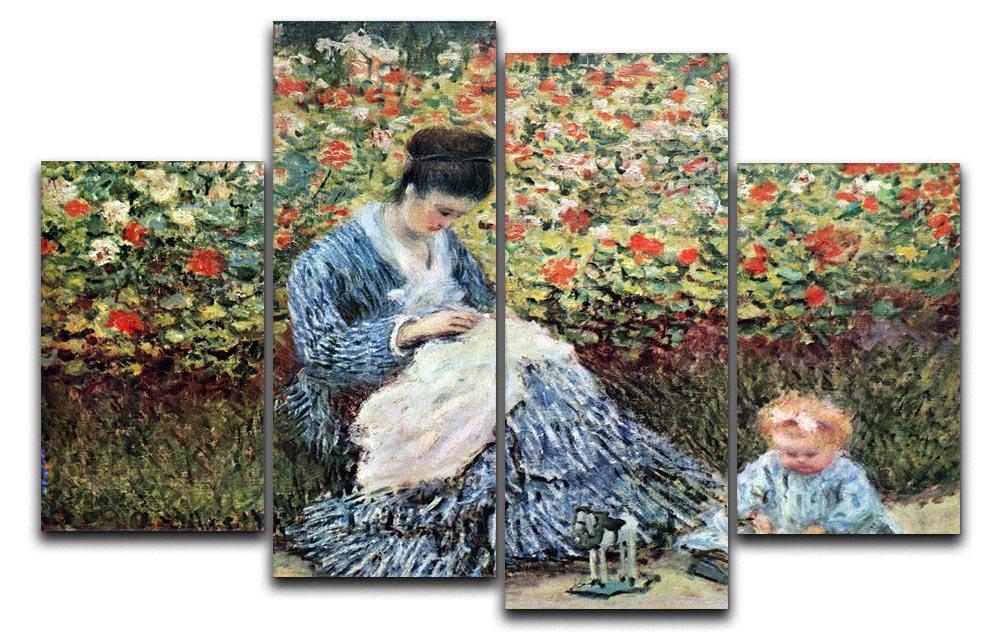 Madame Monet and Child 4 Split Panel Canvas artwork featuring Impressionist style, divided into four panels for a modern display.