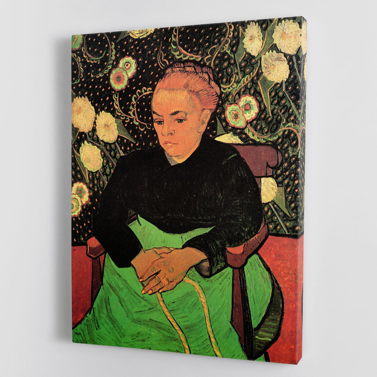 Canvas print of Van Gogh's Madame Roulin Rocking the Cradle, showcasing vibrant colors and expressive brushwork.