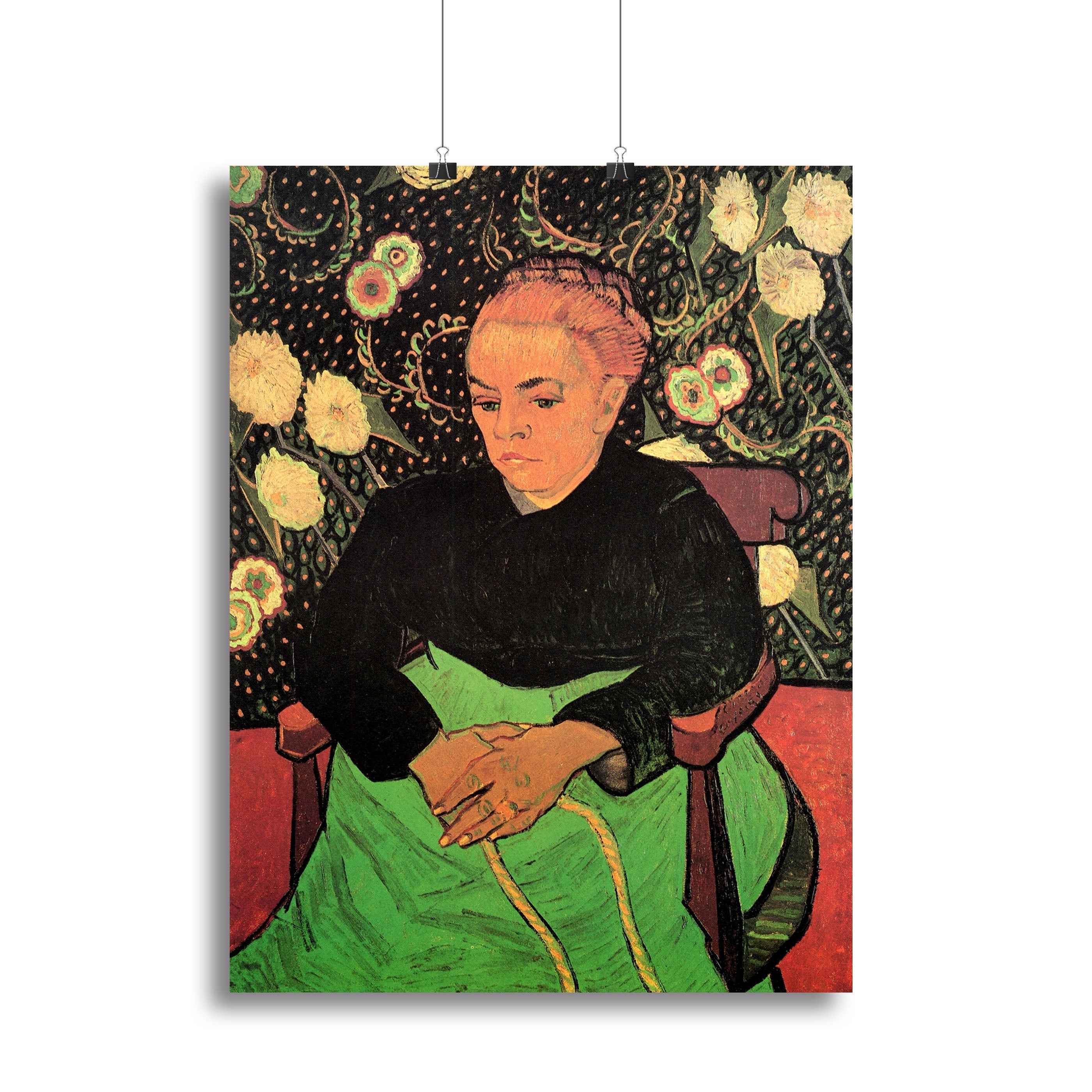 Canvas print of Van Gogh's Madame Roulin Rocking the Cradle, showcasing vibrant colors and expressive brushwork.