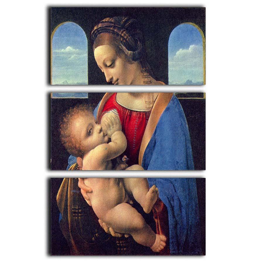 Madonna by Da Vinci 3 Split Panel Canvas Print featuring three panels of classic art, elegantly displayed.