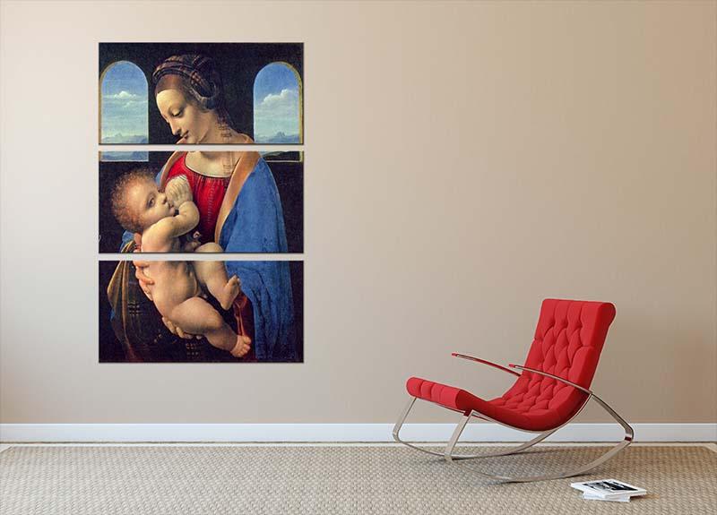 Madonna by Da Vinci 3 Split Panel Canvas Print featuring three panels of classic art, elegantly displayed.