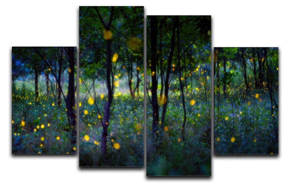 A beautiful 4-split canvas artwork featuring glowing fireflies, creating a magical ambiance.
