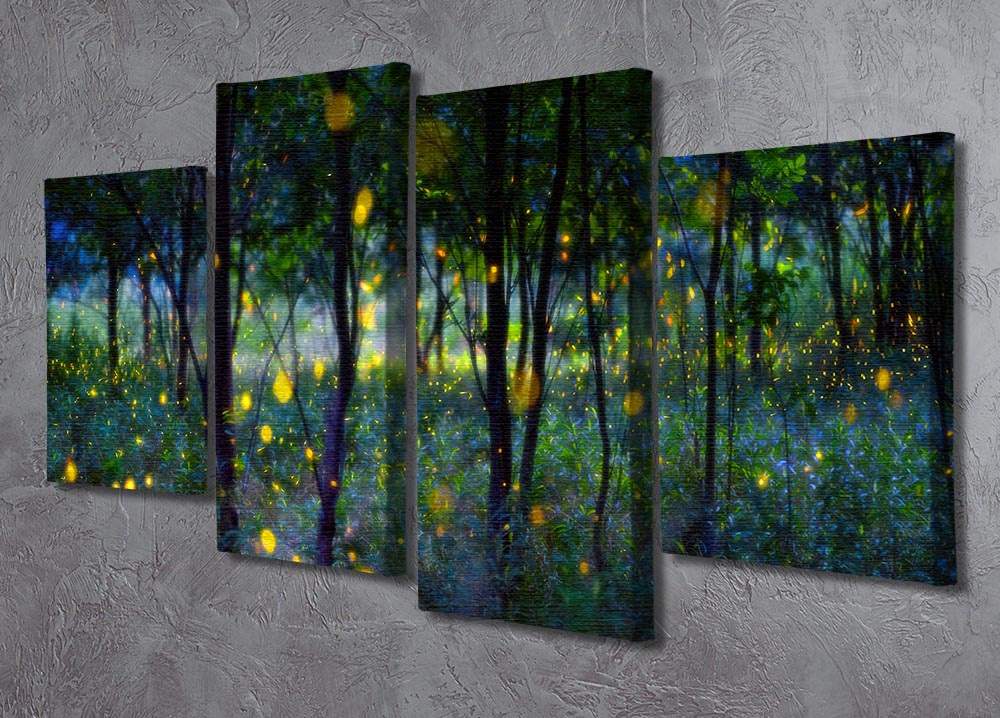 A beautiful 4-split canvas artwork featuring glowing fireflies, creating a magical ambiance.