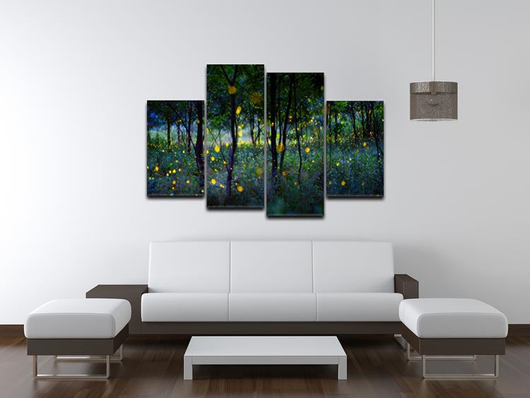 A beautiful 4-split canvas artwork featuring glowing fireflies, creating a magical ambiance.