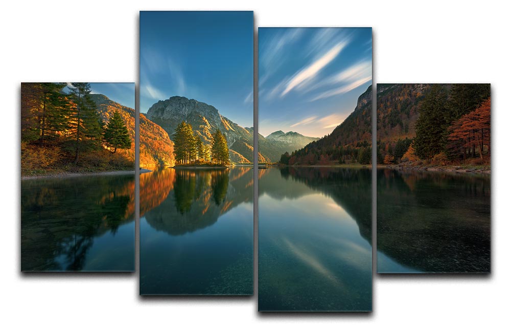 Magic Lake 4 Split Panel Canvas artwork featuring serene lake scenery divided into four panels.